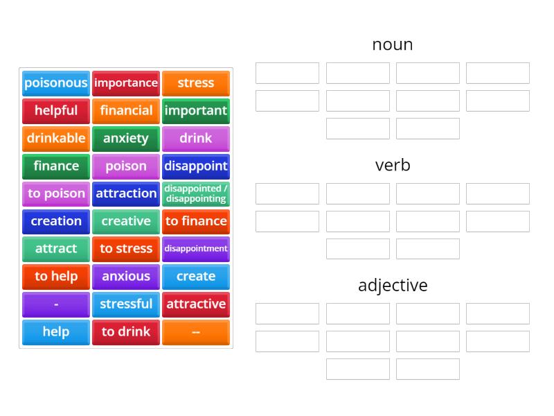 RM B1 / 2C Vocabulary bank / noun, verb, adjective - Ordenar por grupo