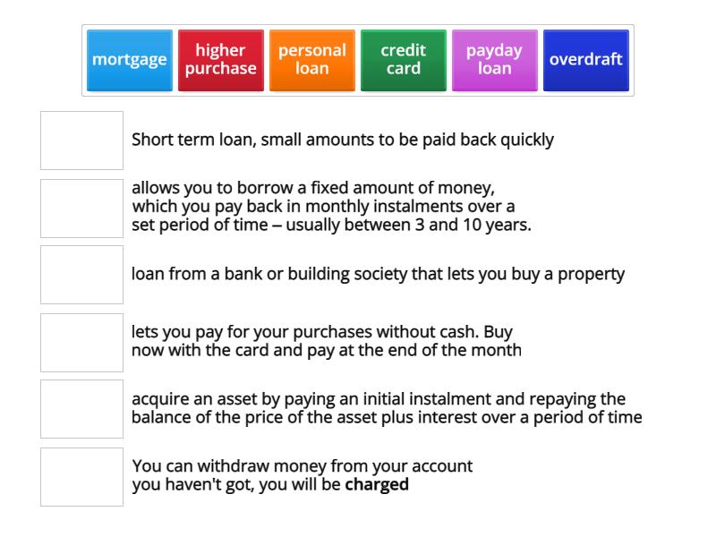 types of borrowing - Match up