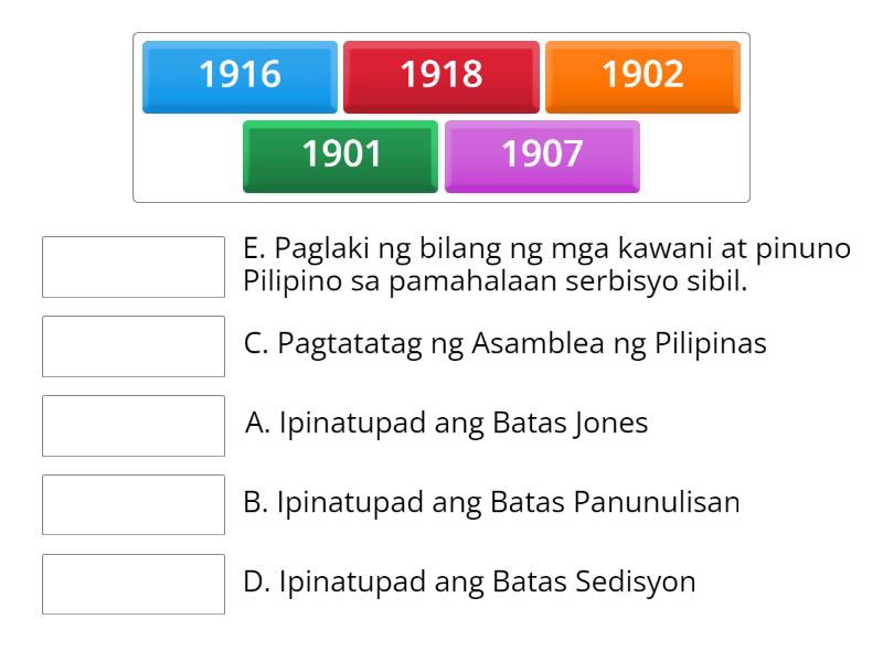 Panuto: Pagtapatin Ang Taon Na Nasa Hanay A Sa Tamang Batas O ...