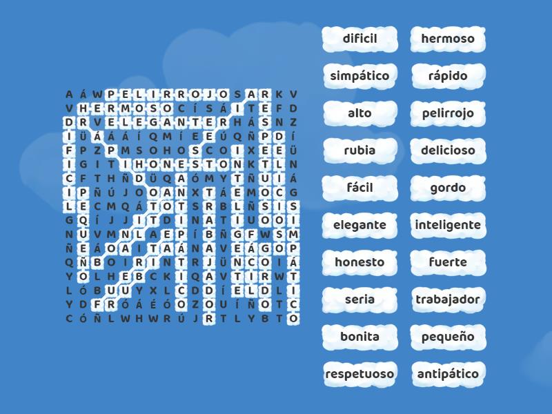 Adjetivos Descriptivos Sopa De Letras 