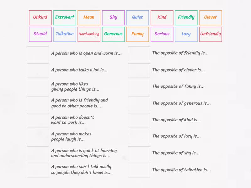 File 1B - V: Personality Adjectives - Match up