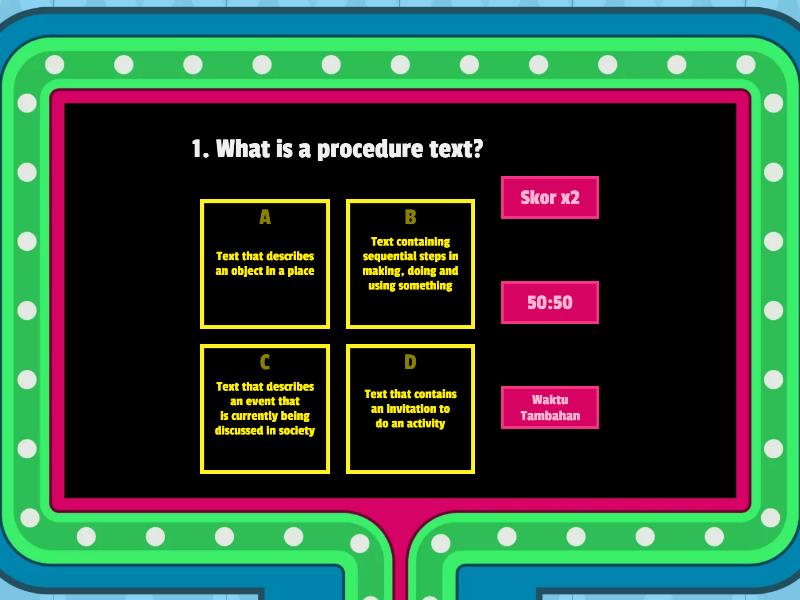 Asesmen Diagnostik Teks Prosedur - Gameshow Quiz