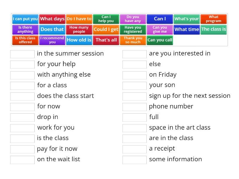 Register for classes - Match up