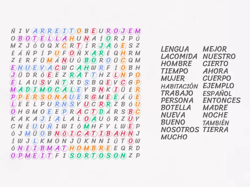 Palavras Mais Usadas Em Espanhol Wordsearch