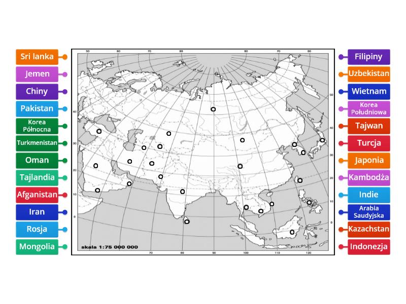 Mapa Konturowa Azji Wybrane Kraje Labelled Diagram