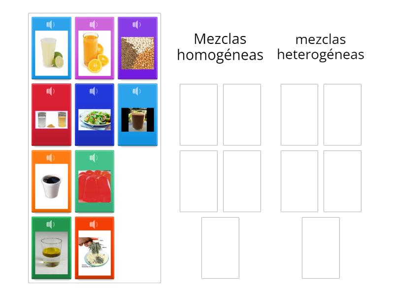 Mezclas Homogéneas Y Heterogéneas Ordenar Por Grupo 2531