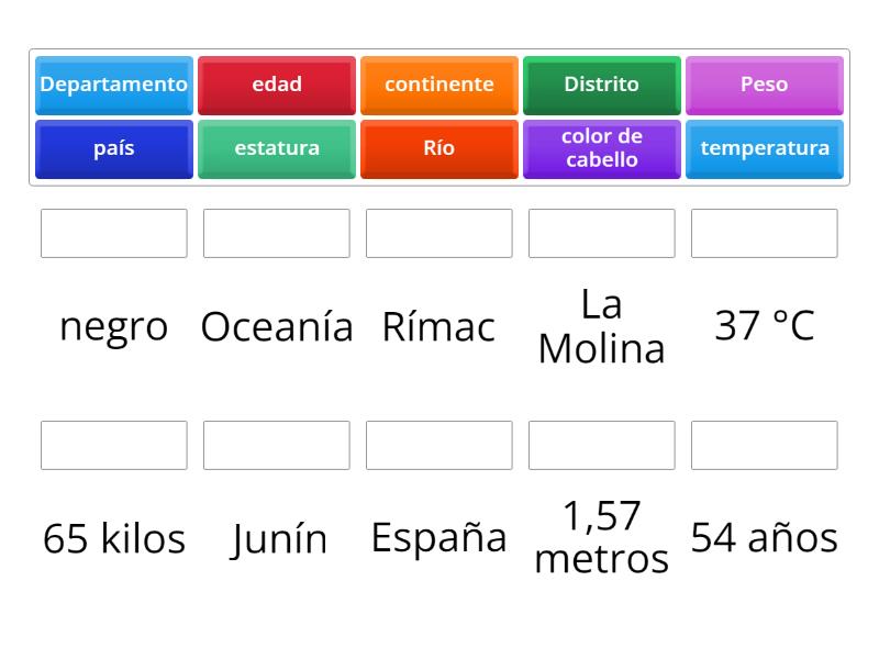 VARIABLES Y VALORES: empareja según corresponda - Match up