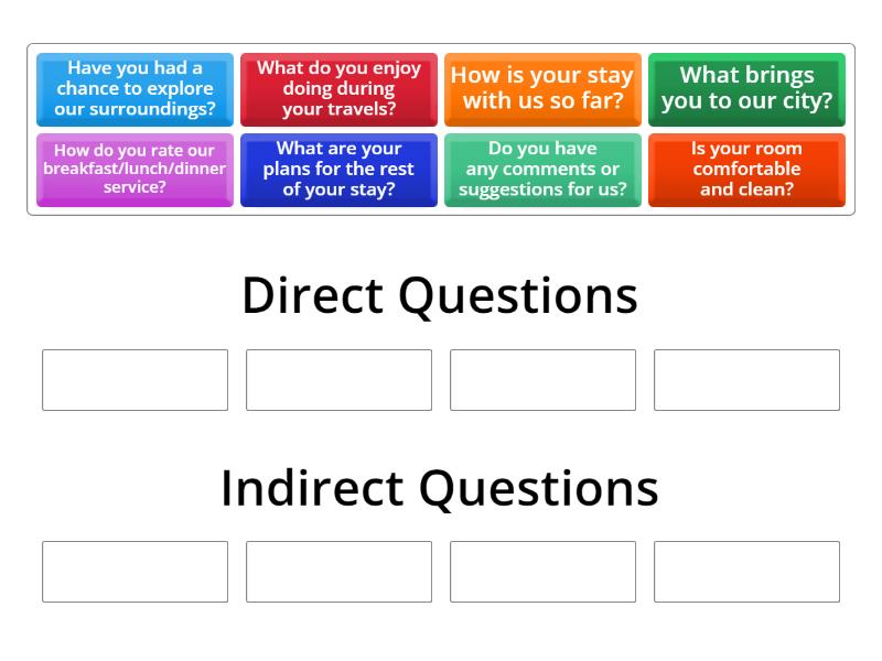 Direct and Indirect Questions for Front Desk Interactions - Ordenar por ...