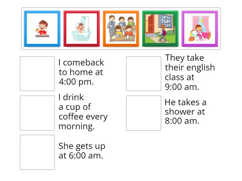 Match the images with their correct sentence - Match up