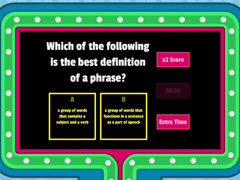 Identifying Phrases & Clauses Review Game Show - Gameshow Quiz