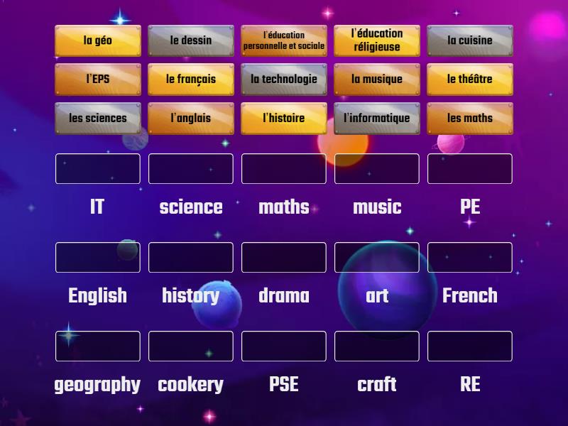 School Subjects - Match up