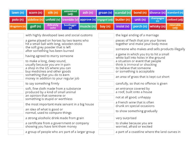 The Great Gatsby - Vocabulary Review - Match up