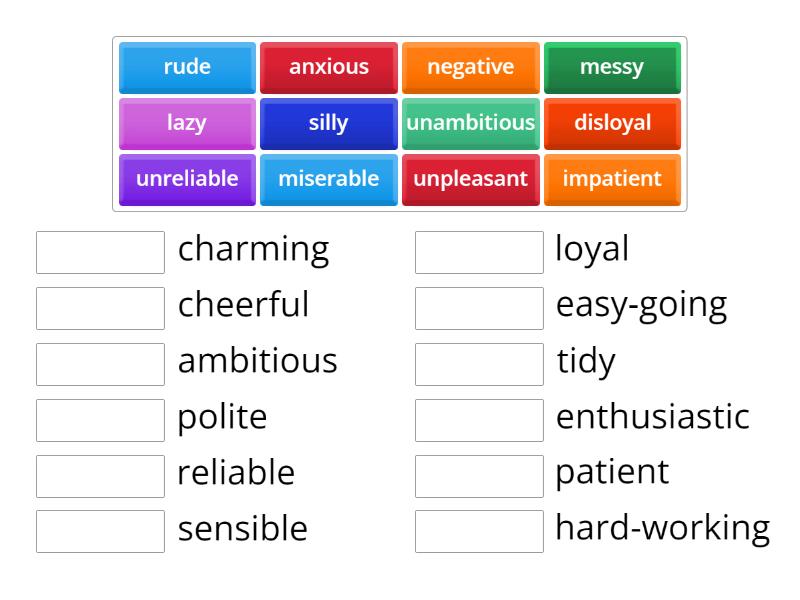Personality adjectives - Opposites - Match up