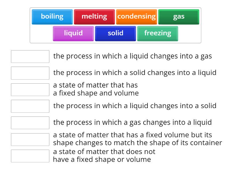 States of Matter Vocabulary - Match up