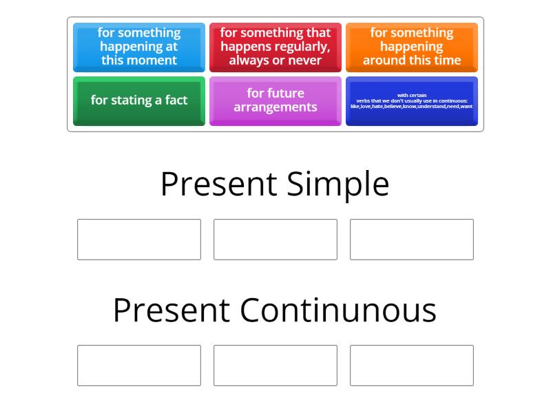 Present tense contrast pre-intermediate - Group sort