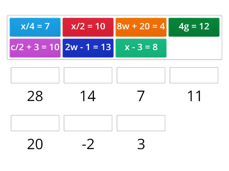 Solving Equations Starter - Match up