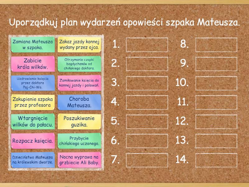 Historia Szpaka Mateusza Plan Wydarzeń Historia szpaka Mateusza - Ustaw w kolejności