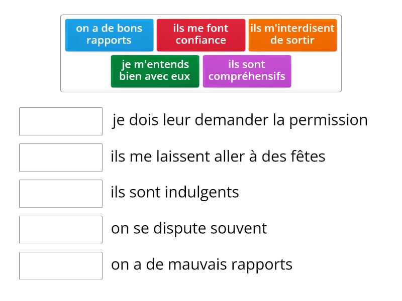 Delf Prim A2 - Les relations avec mes parents - Match up