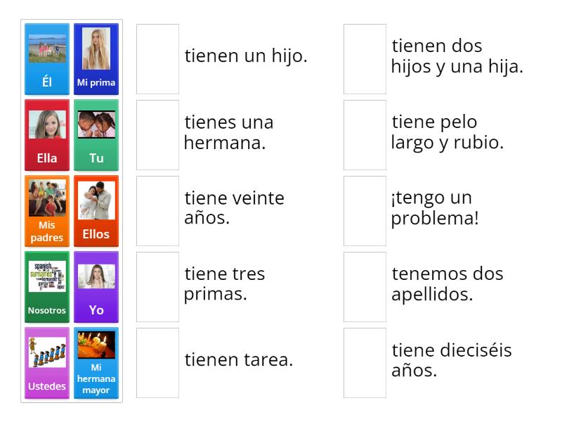 Verbo "tener" - Une las parejas