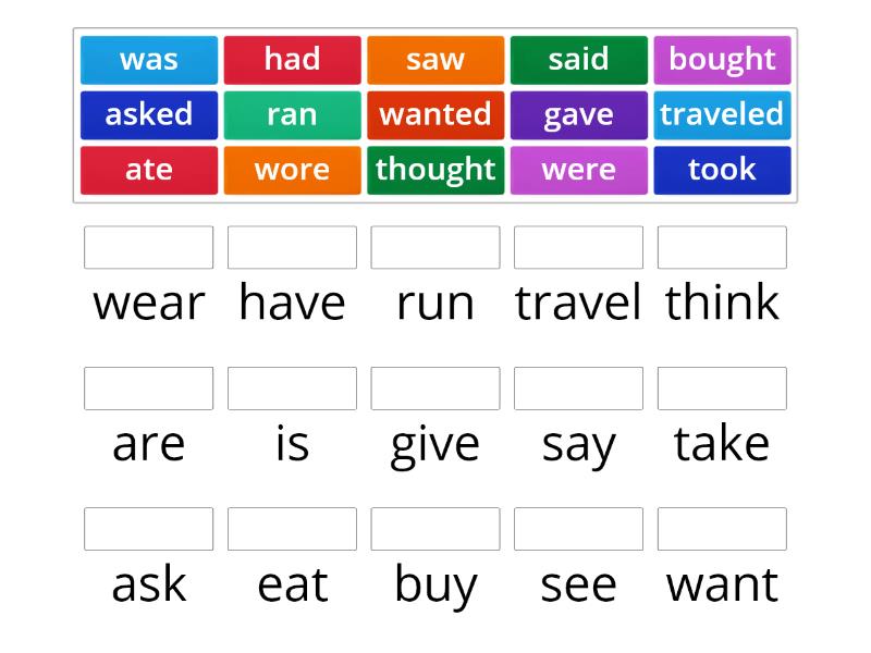 Simple Past Tense- Match the base verb (V1) into past tense (V2). - Une ...