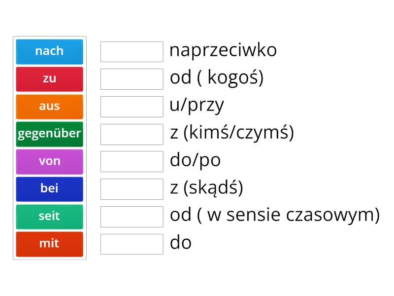 Przyimki Z Biernikiem I Celownikiem Sprawdzian Przyimki z celownikiem. Język niemiecki. - Match up