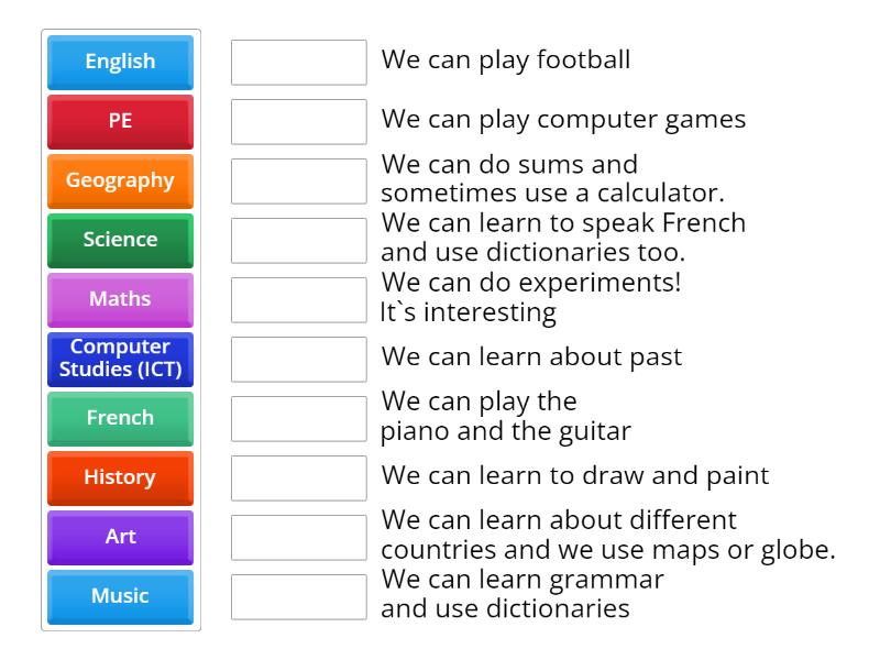 Go getter 2 unit 1 school subjects - Match up