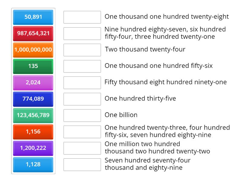 CARDINAL NUMBERS - Match up