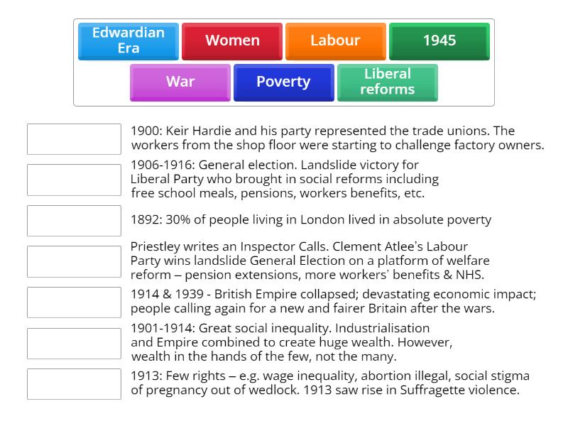 An Inspector Calls - Context - Match up