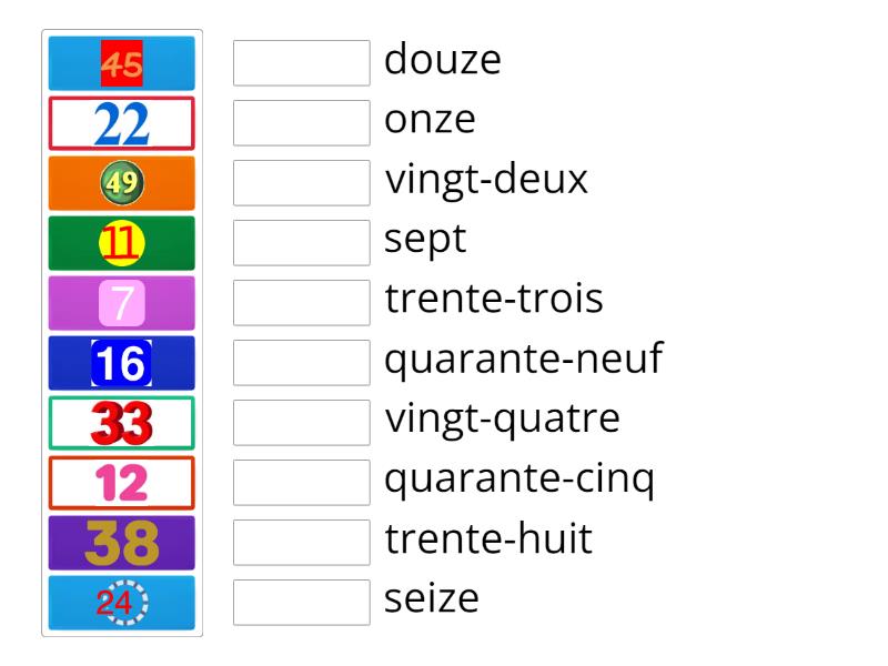 French numbers 1-50 - Match up