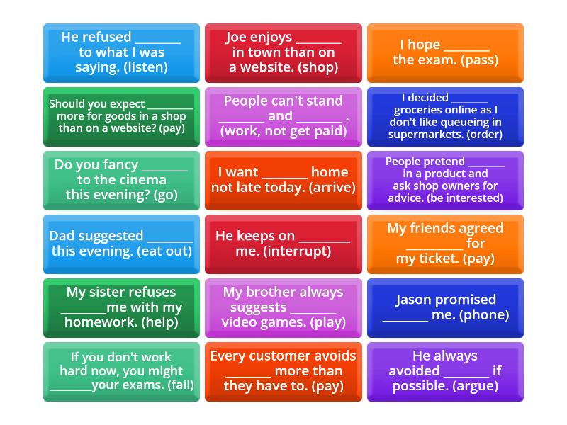 Verbs + Infinitive or Gerund - Flip tiles