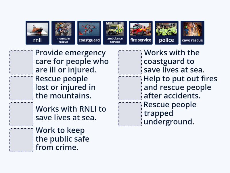 Who can help us in an emergency? - Match up