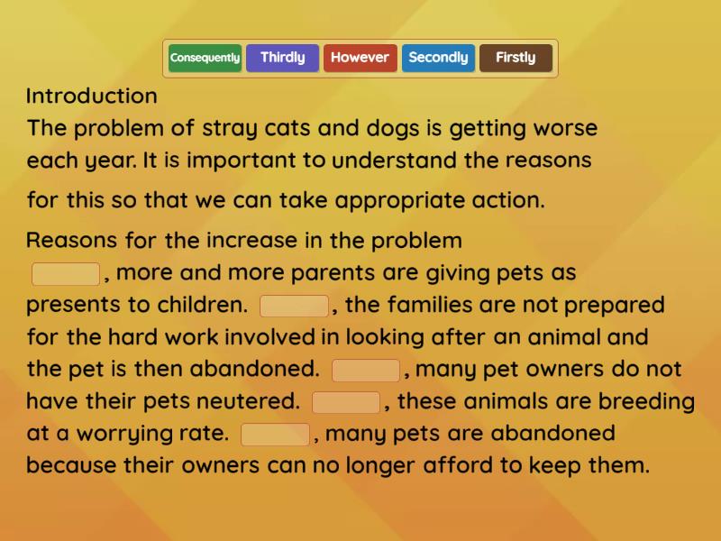 The problem of stray cats and dogs report gapfill Complete the