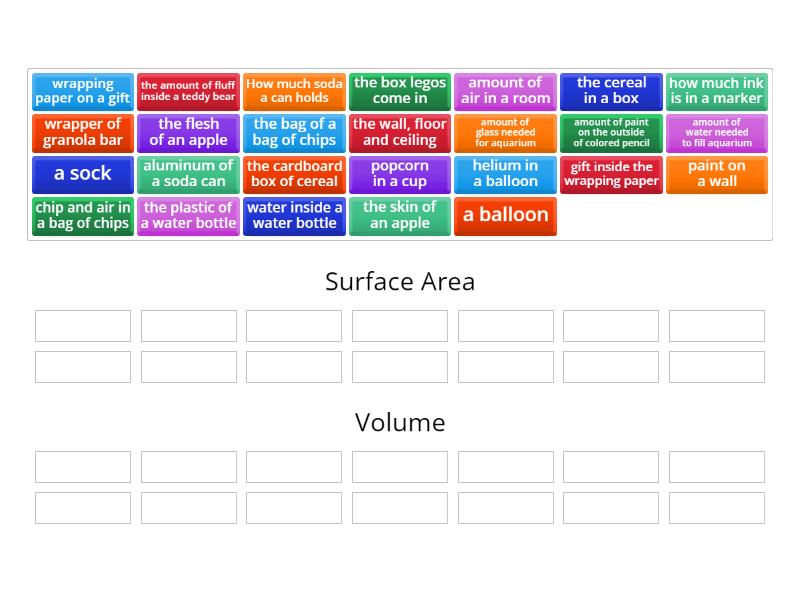 Volume vs Surface Area - Group sort