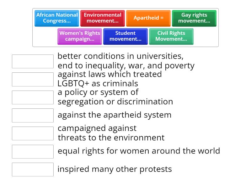 Civil Rights protest movements - Match up