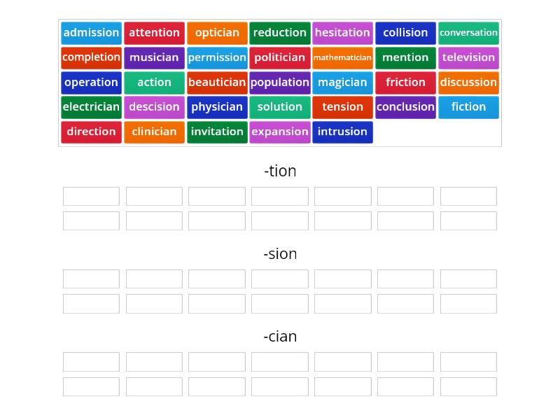 Suffixes Tion Cian Sion Group Sort