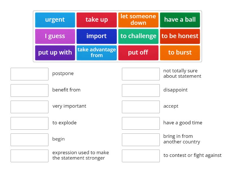 match the words with their meanings - Match up
