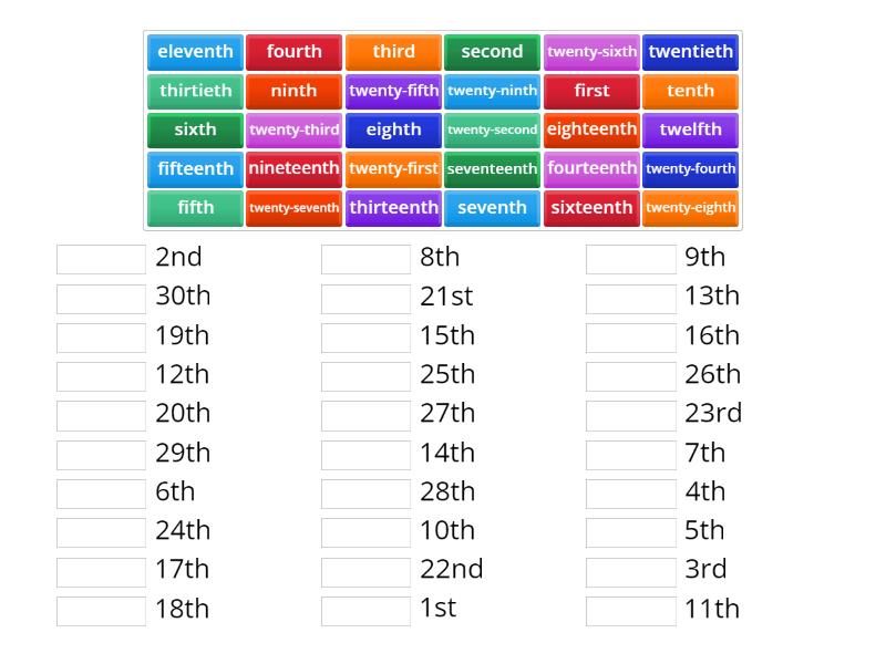 Ordinal Numbers - Match up