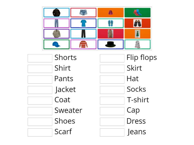 Vocabulary - Clothes - Match up