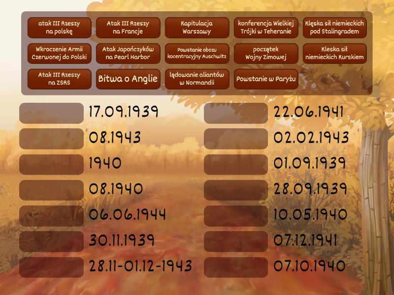 Daty Z 1 Klasy Gimazjum Sprawdzian Online Daty klasa 8 dział 1 - Match up