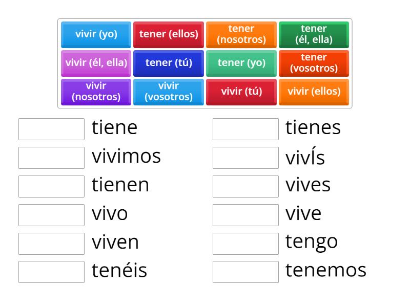 Verbos vivir y tener - Une las parejas