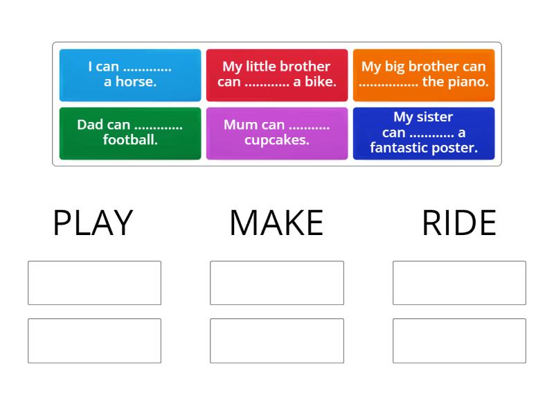 collocations make play ride - Group sort