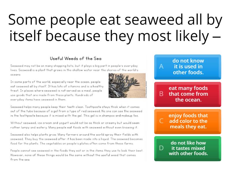 Reading passage 2 useful weeds of the sea quiz