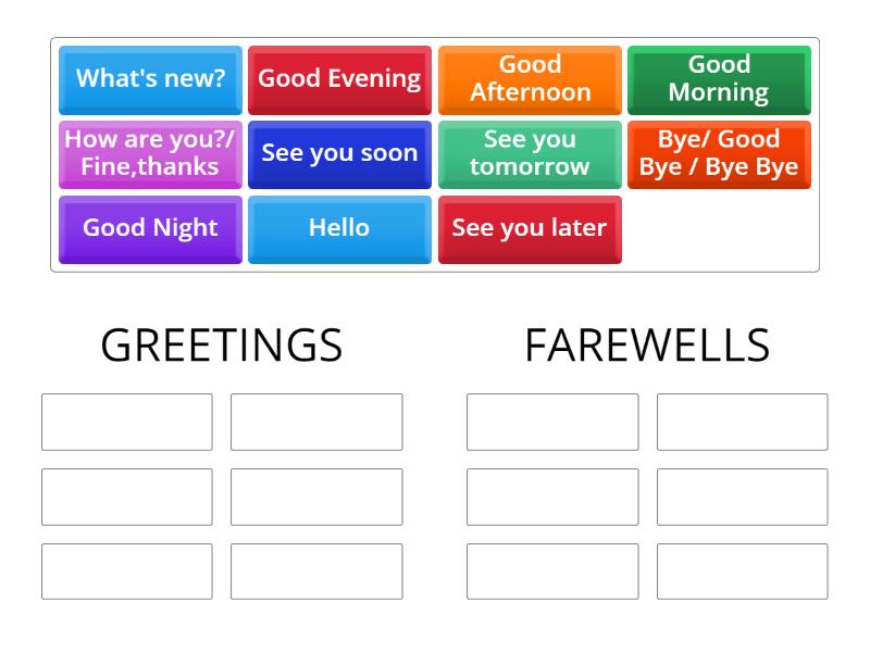 GREETINGS AND FAREWELLS - Group sort