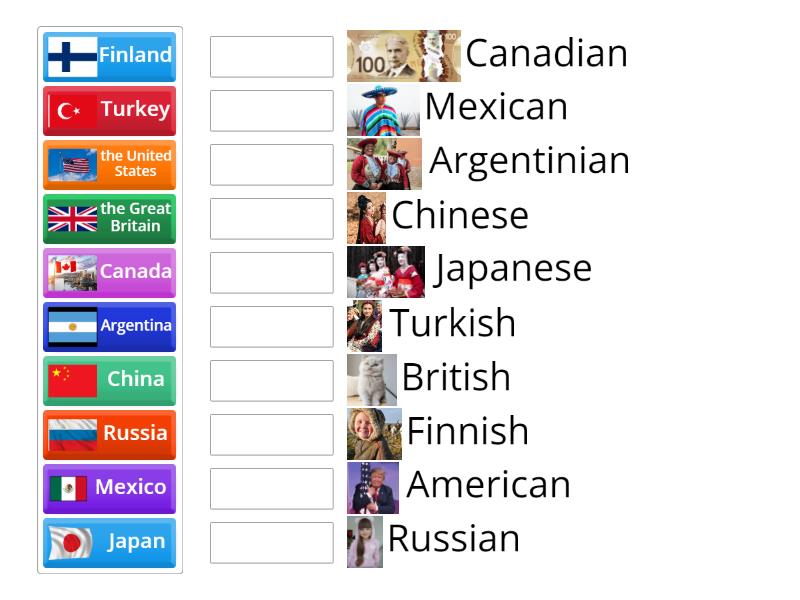 Countries and nationalities match - Match up