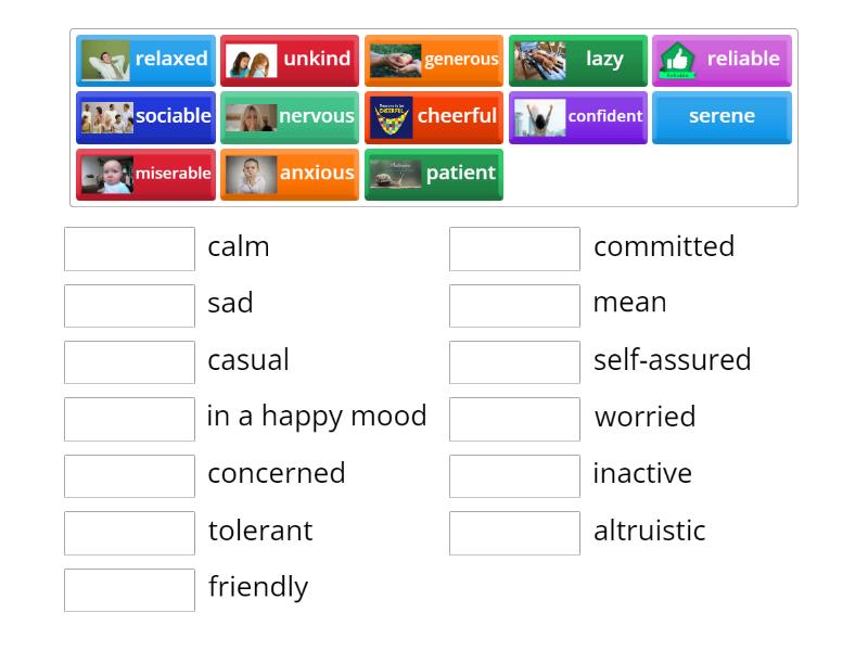 B1 - Unit 1 - Adjectives describing personalities - Match up