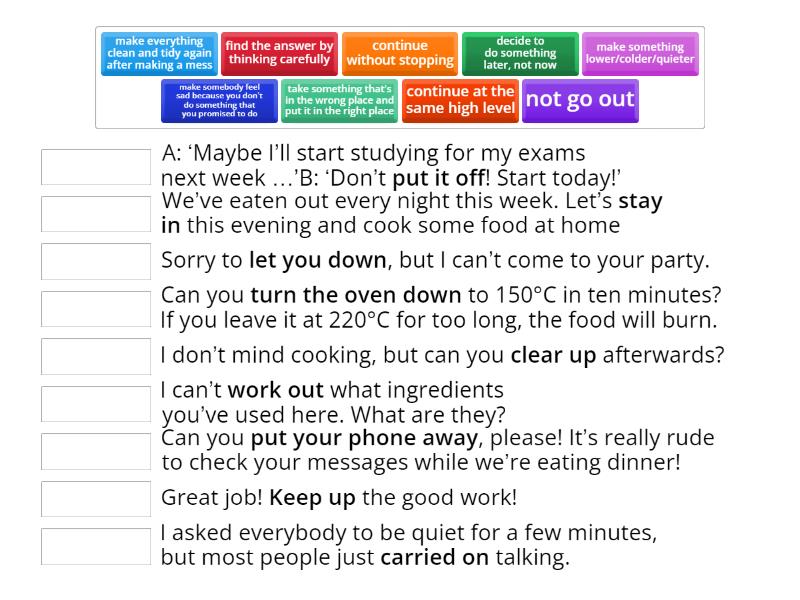 Phrasal verbs Matching - Unit 7 Language Hub B1+ - Match up