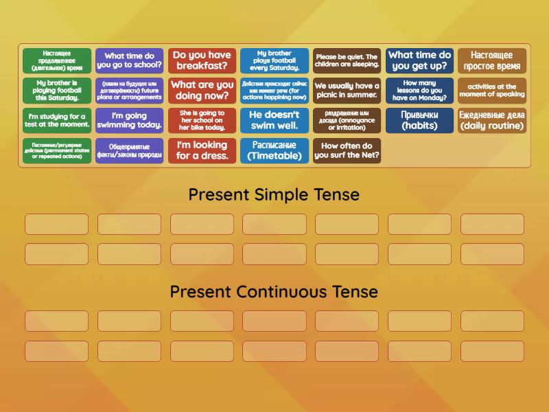 Present Simple or Present Continuous? - Group sort