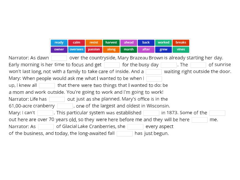 Cranberries part 1 Complete the sentence