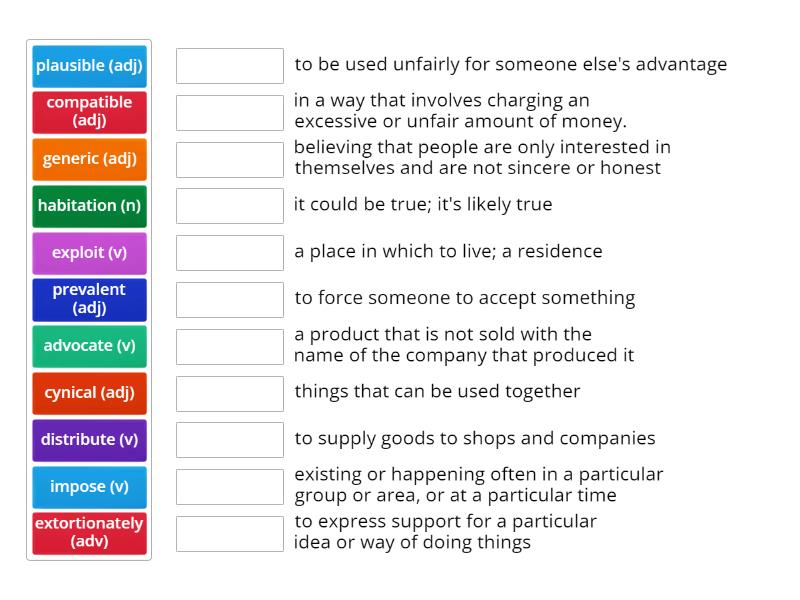 Unit 9A Reading Vocabulary Preview - Match up