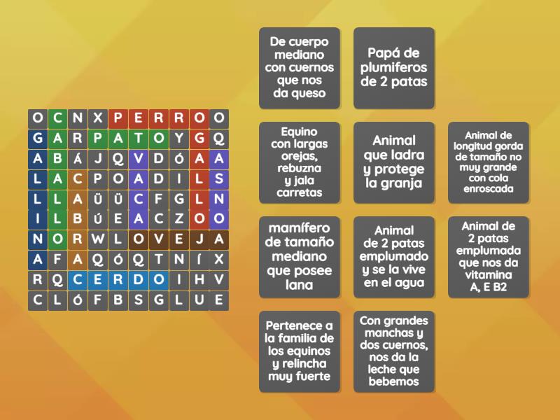 ANIMALES EN LA GRANJA - Sopa de letras